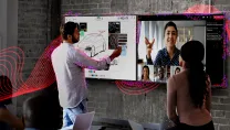 Virtual meeting with two Sharp Displays on the wall
